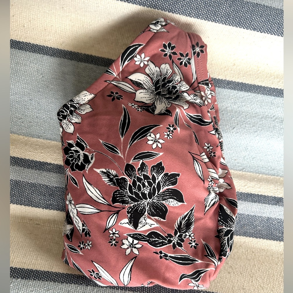 Kona Sol Dusty Rose B&W Floral Print Swimsuit